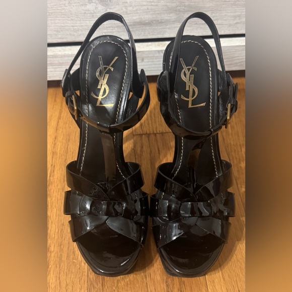 YSL Saint Laurent Tribute Patent Platform Sandals - Picture 1 of 9